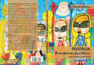 Kopertina e librit "Pedofilia. Krime seksuale ndaj te miturve", i autores Aranita Brahaj