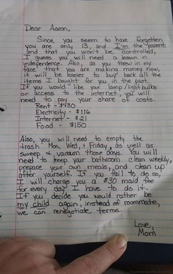 Nena i shkruan nje leter djalit arrogant per t'i mesuar respektin dhe vleren e parave